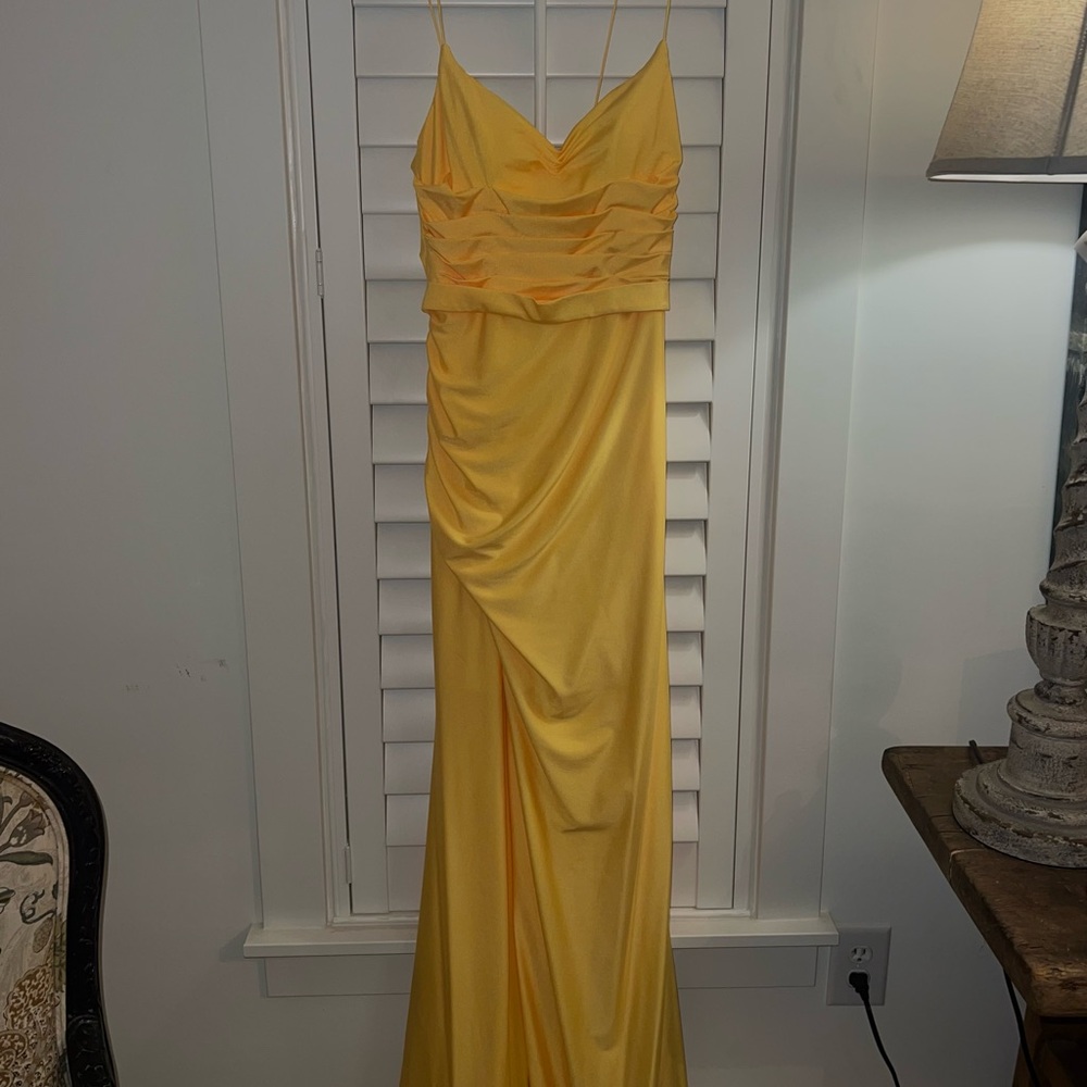 JVN by Jovani Vibrant Yellow Gown with Straps